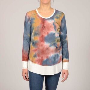 Cactus + Pearl Womens S Tie Dye Thermal Top Layered Boho Laggenlook Long Sleeve